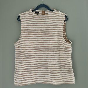 Talbots Women’s XL Tank Top | Tan/White | Silver Button-Back Detail